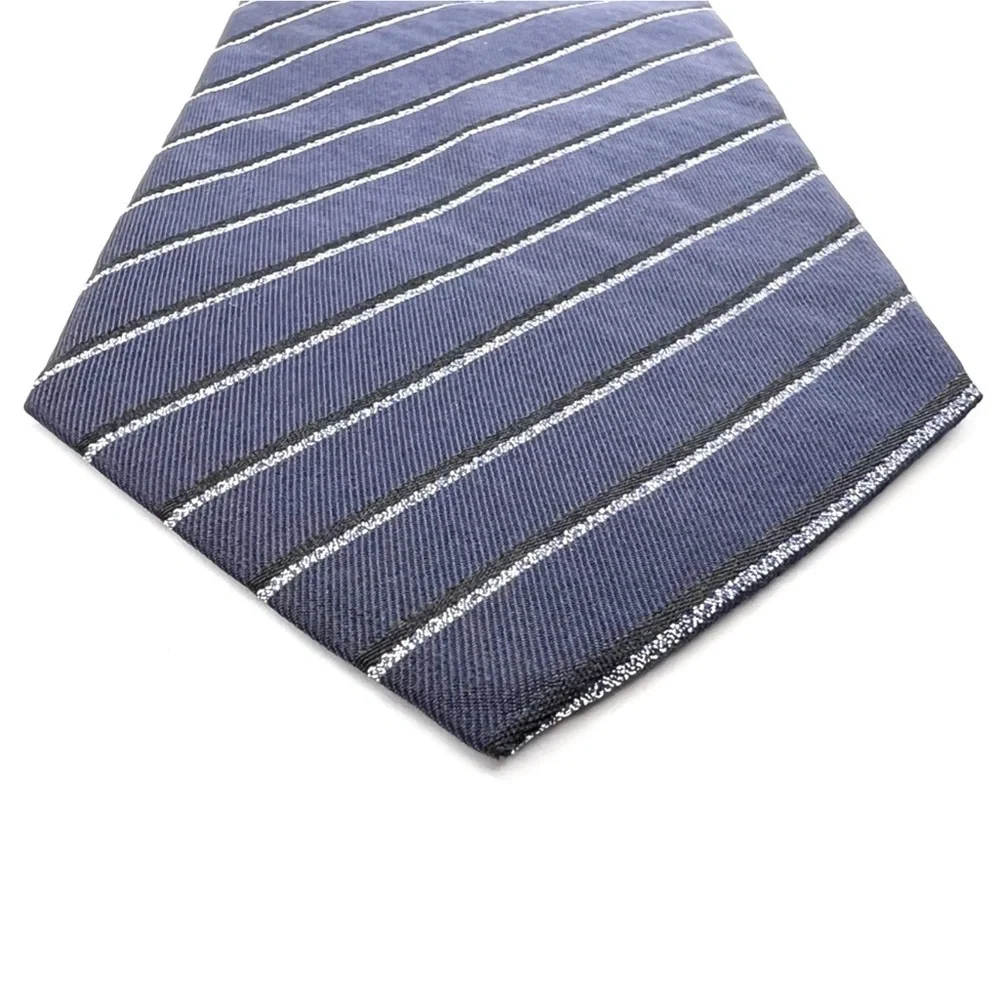 Armani Collezioni Pure Silk Jacquard Neck Tie Diagonal Stripe Navy Blue New NWT